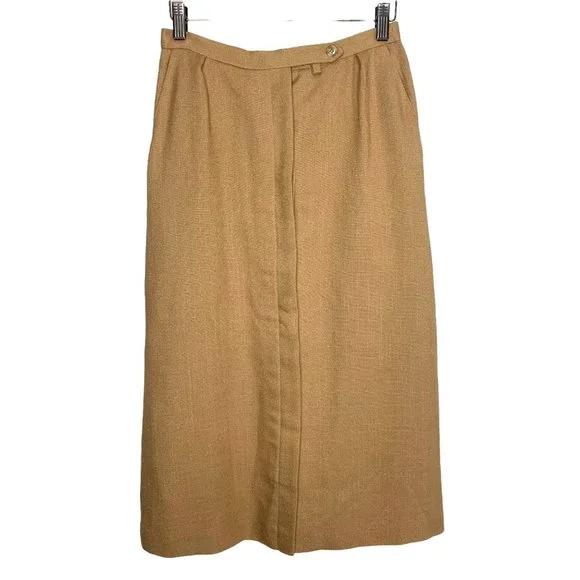 Vintage 70s Evan Picone Tan Button Up Straight Midi Skirt Medium - Picture 1 of 8